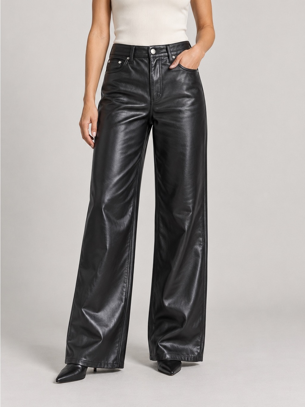 Stand Studio Jelena Pants Womens‎ 42 Black Faux Leather Wide Leg Pants